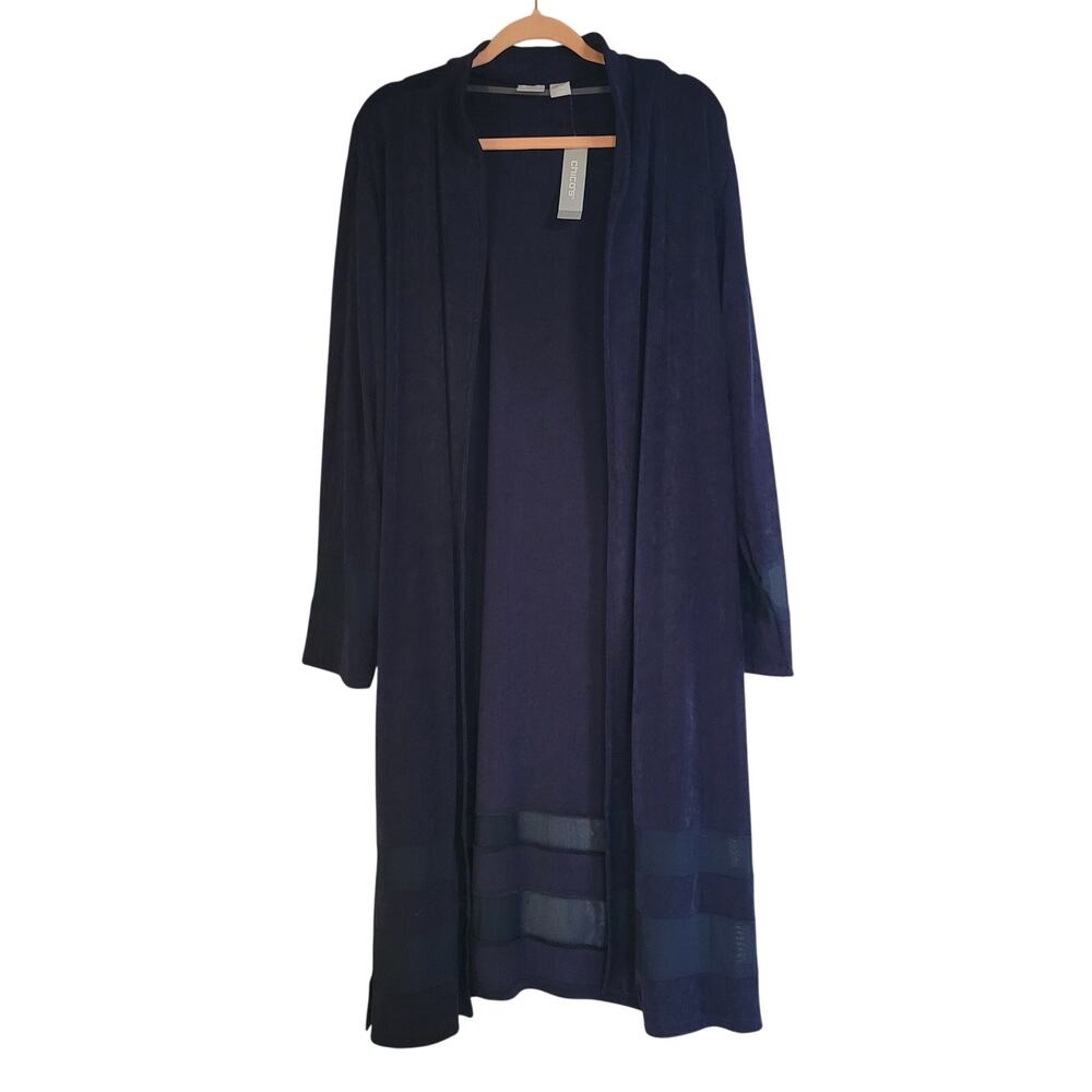 Chico's Traveler's Long Mesh Trim Cardigan Jacket NWT